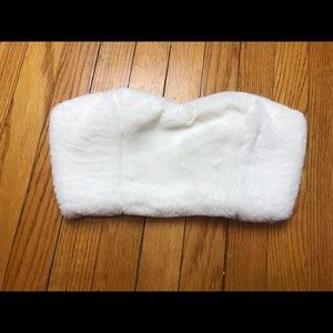 White fuzzy bando/crop top